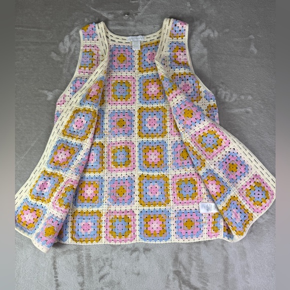 House of Harlow Sweater Vest OS‎ Womens Pastel Crochet Patchwork Grannycore 70s - Picture 4 of 10